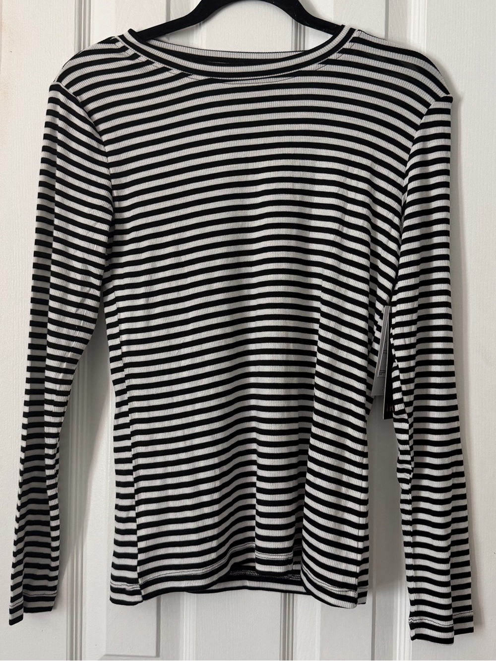Women's Black & White Striped Long-Sleeve Crew Tee